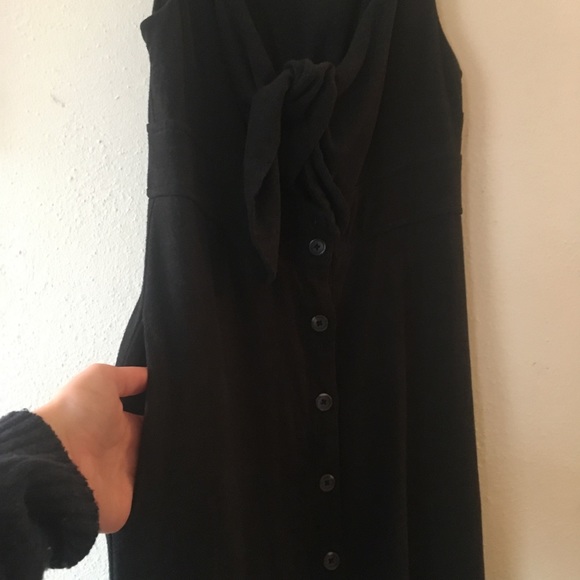 Black Linen Blend Dress With Tie Bust and Buttons - Picture 5 of 10